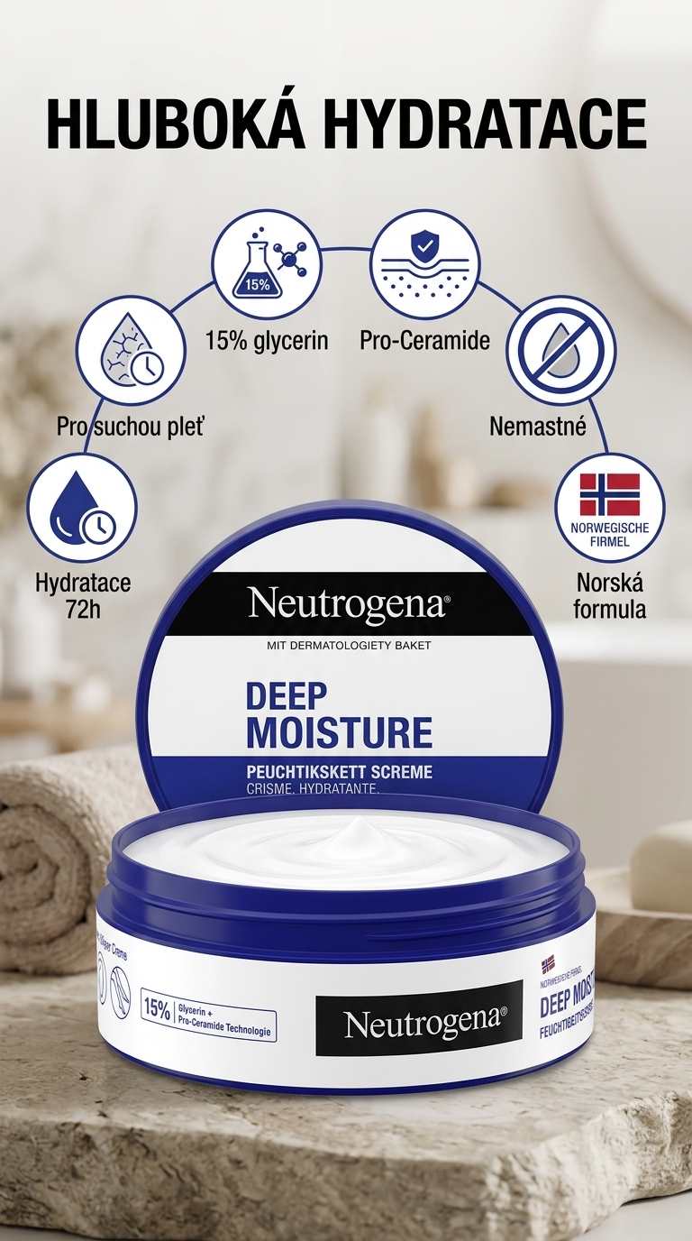 Neutrogena Deep Moisture hydratační krém - mobilní infografika